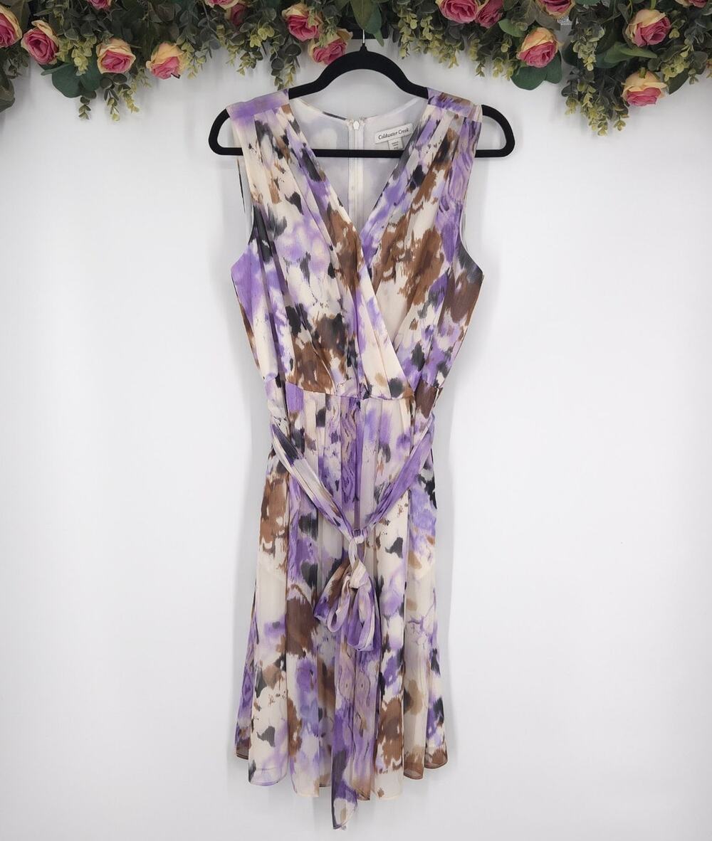 Coldwater Creek Purple Watercolor Floral Sleeveless Dress Size 16P